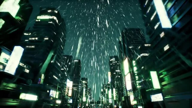Cyberpunk Cityscape Rain and Neon at Night