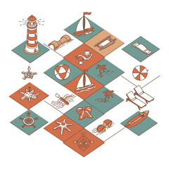 Nautical  Coastal Summer Vacation Icon Set