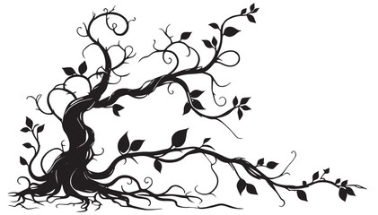 tree with roots and leaves silhouette vector