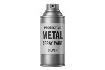 Silver protective metal spray paint can on transparent background