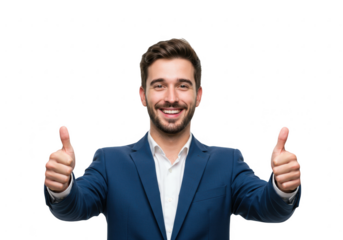 Smiling Businessman Giving Thumbs Up on Transparent Background