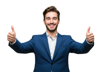 Smiling businessman giving thumbs up on transparent background
