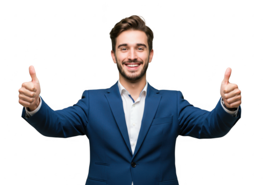Smiling businessman giving thumbs up on transparent background