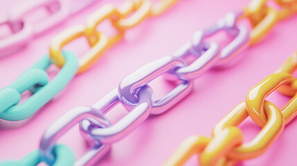 Abstract colorful pink and yellow stripes backdrop with a strong close-up metal chain link concept