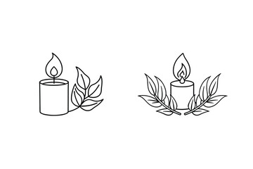 Burning candle with leaves flame wick