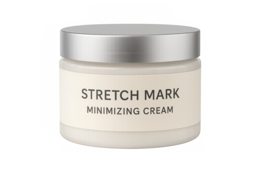 Stretch mark minimizing cream in jar with transparent background - Powered by Adobe