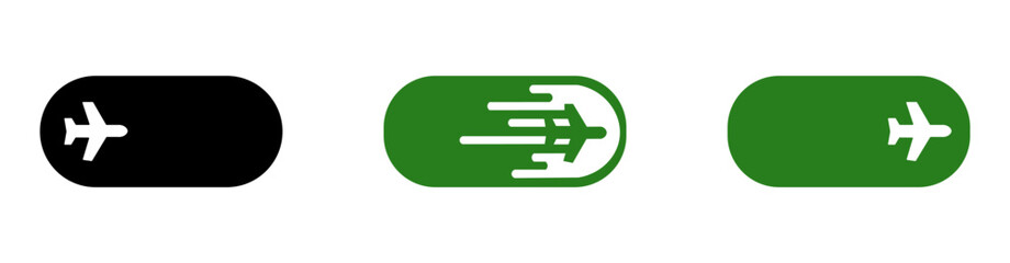 Airplane button icons set. Travel and flight booking UI symbols in modern flat style