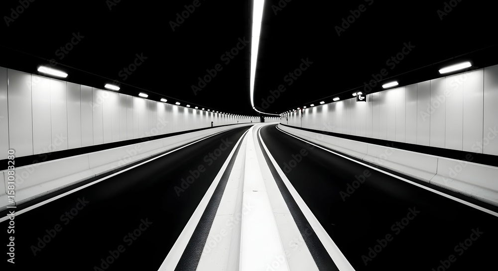 Aufkleber abstract monochrome view of an empty highway tunnel perspective