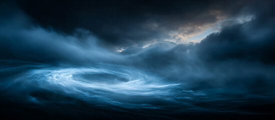 Obraz premium Dramatic, dark stormy clouds with lightning dominate the atmosphere of the evening sky