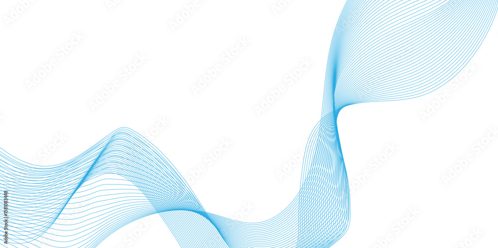 Poster abstract blue background with waves smooth flowing lines and halftone pattern on white background, s