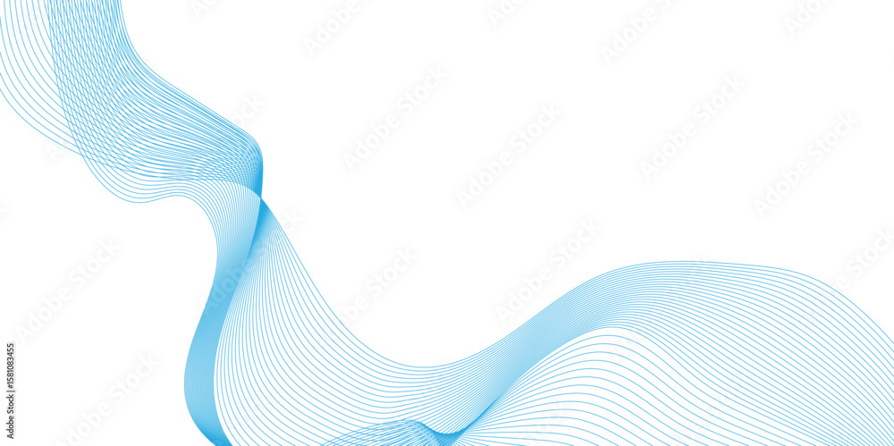 Poster abstract blue background with waves smooth flowing lines and halftone pattern on white background, s