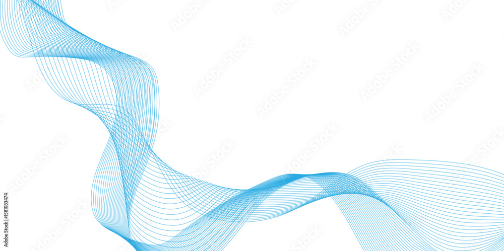 Poster abstract blue background with waves smooth flowing lines and halftone pattern on white background, s