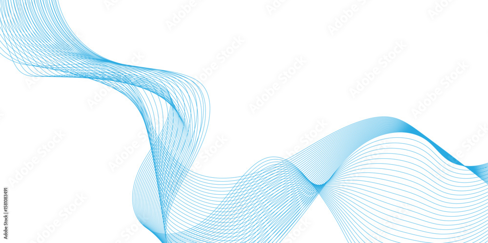 Poster abstract blue background with waves smooth flowing lines and halftone pattern on white background, s