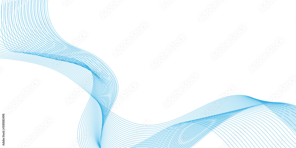 Poster abstract blue background with waves smooth flowing lines and halftone pattern on white background, s