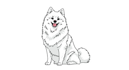 Fluffy White Dog Sitting Happily with a Big Smile and Open Mouth