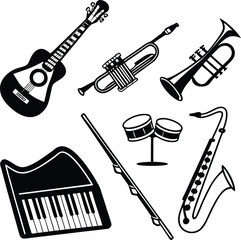 Collection of seven minimalist black geometric shapes and icons