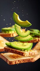 Sliced avocado on toast, flying (1)
