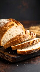 Sliced artisan bread on wooden board