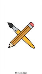 Crossed Paintbrush and Pencil Vector Icon