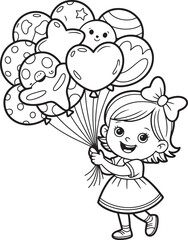 Obraz premium Joyful girl holding colorful balloons happy child
