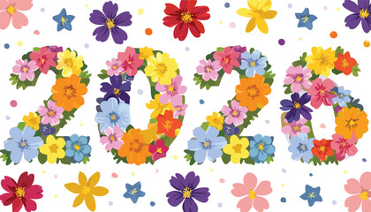 number 2026 made of beautiful colorful flowers, new year creative decoration design. cutout.horizontal, illustration, design, multi colored, anniversary, backgrounds, concepts, creativity, event,