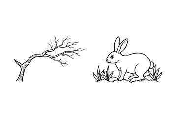 Rabbit and bare branch bunny hare