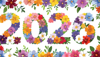 number 2026 made of beautiful colorful flowers, new year creative decoration design. cutout.horizontal, illustration, design, multi colored, anniversary, backgrounds, concepts, creativity, event,