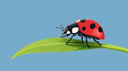 Fototapeta premium Ladybug on leaf against blue background