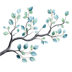 Obraz premium 3D Tree Limb with Green Leaves, Handmade Clay Nature Element, Transparent Icon