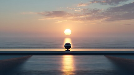 Sunset Ocean View with Ball Reflection