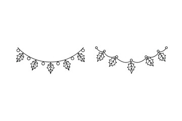 Holly leaf and circle garland decoration christmas