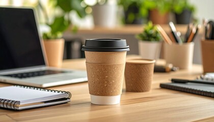 Workspace with coffee and laptop