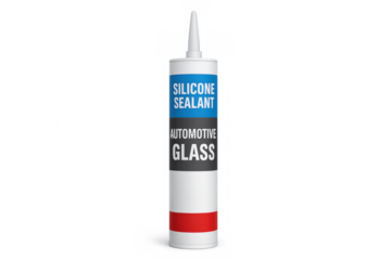 Silicone sealant cartridge for automotive glass repairing on transparent background