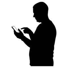 Silhouette of Man Using Phone Isolated Vector Graphic