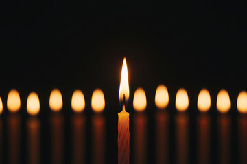 Illuminating Hope: Single candle flame against a backdrop of soft lights, symbolizing hope, resilience, and the power of a single spark.