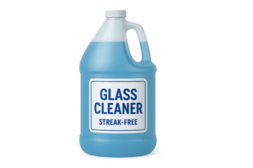 Streak-free glass cleaner in plastic bottle on transparent background
