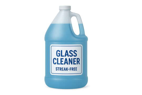 Streak-free glass cleaner in plastic bottle on transparent background