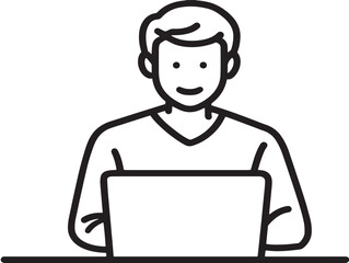 Stylish remote work icon of man using laptop