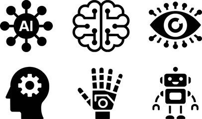 Artificial intelligence technology icons brain robot eye head hand vector