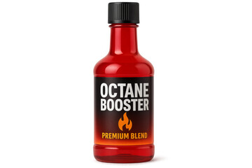 Red octane booster fuel additive bottle isolated on transparent background