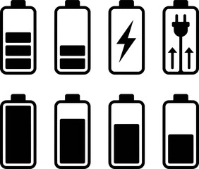 Battery charge level indicators power status symbols vector