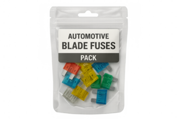 Pack of automotive blade fuses isolated on transparent background