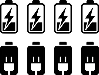 Battery power icons with lightning bolt and plug symbols energy charge