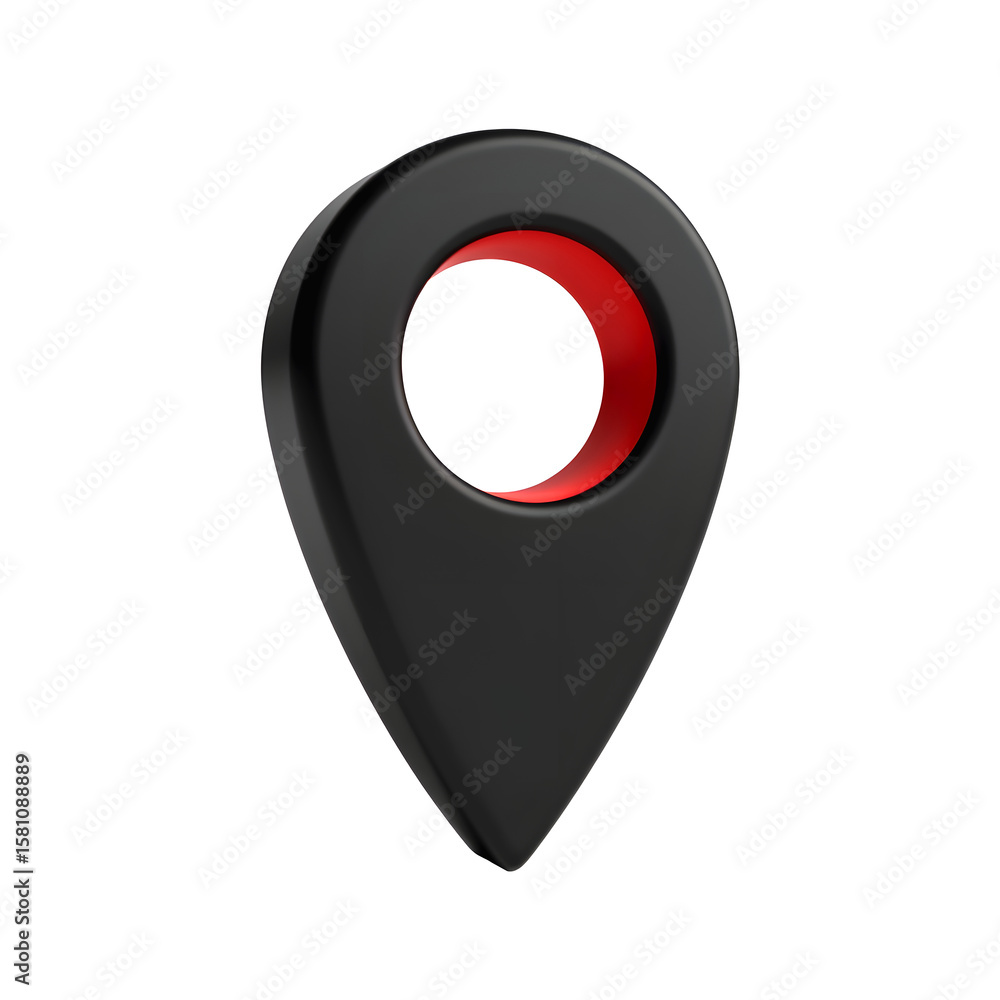 Fototapete modern 3d black and red map pin location marker isolated on transparent background