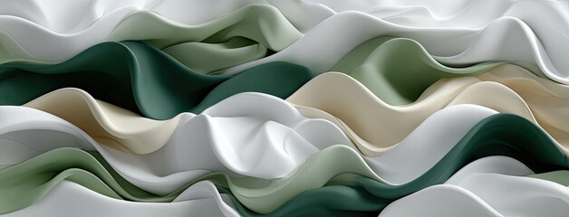 Obraz premium Curvilinear forms intertwine in muted green and beige shades, showcasing a soothing interplay of light and texture in a minimalist style