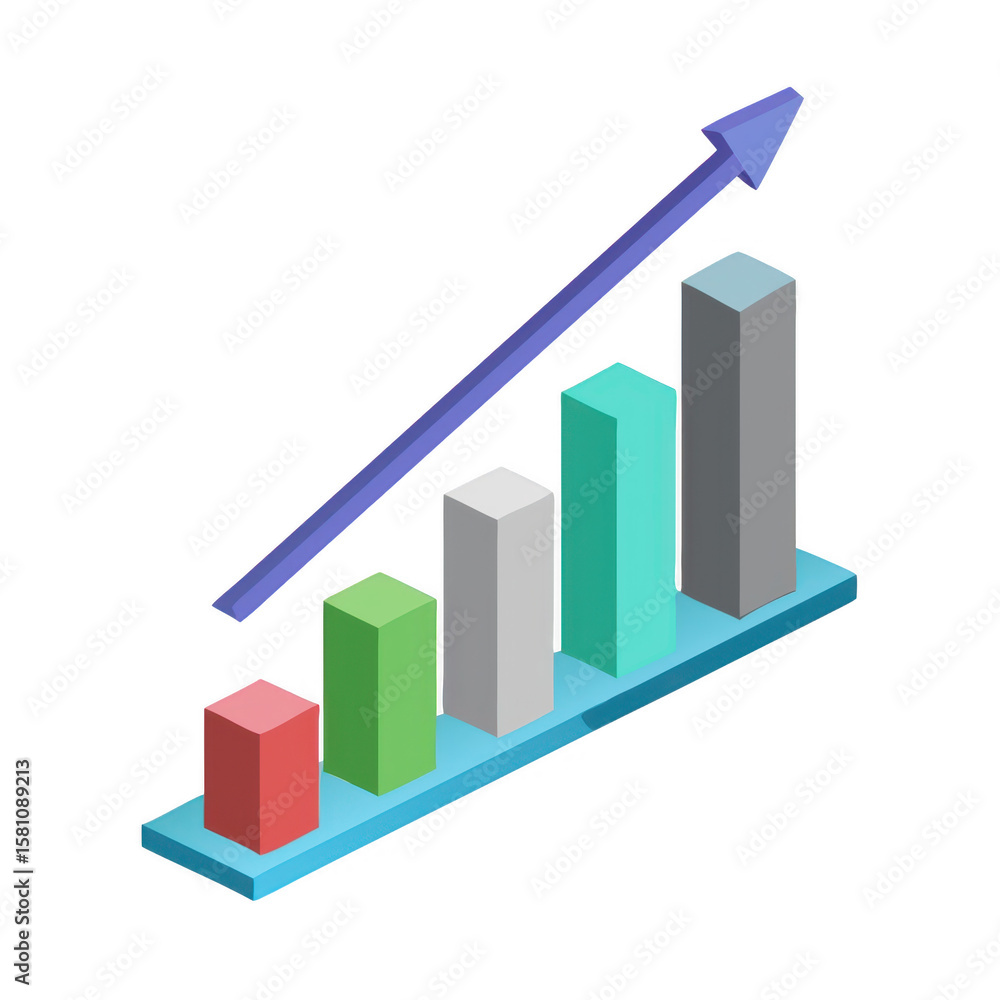 Aufkleber isometric bar graph with arrow on transparent background