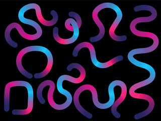 Color wavy shapes. Abstract dynamic line organic figures with gradient color, trendy wave fluid ribbon and curve waving elements for poster design
