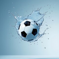 Soccer ball splashing through clear water with dynamic spray image