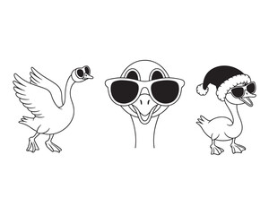Obraz premium Cartoon Geese with Sunglasses and Santa Hat Vector Illustration
