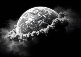 Earth Enveloped in Dramatic Cloudscape: A Monochromatic Cosmic View